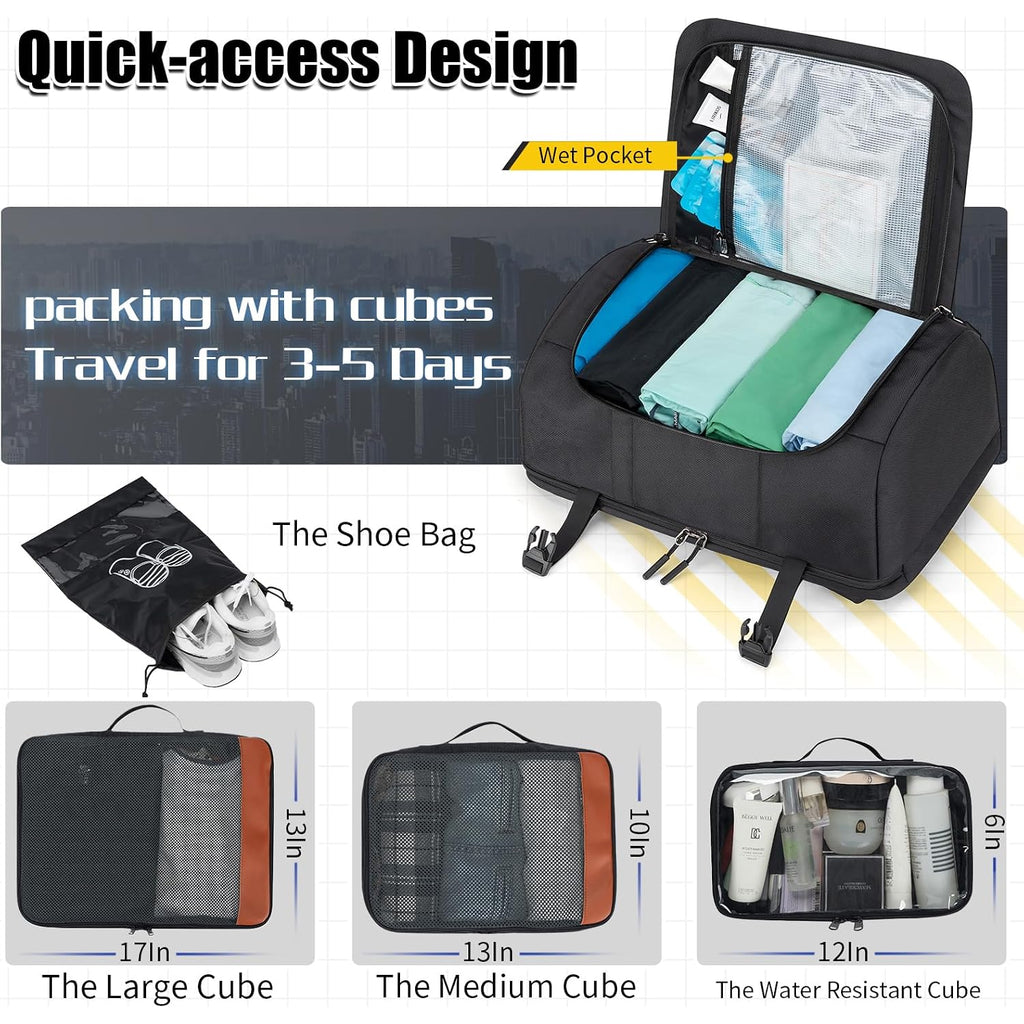 42L Carry On Travel Backpack With 4 Packing Cubes, Tsa Friendly | Flight Approved, Fits 17.3 Inch Laptop, Suitcase-Style Opening, Water-Resistant, Weekender Business Bag, Comfortable