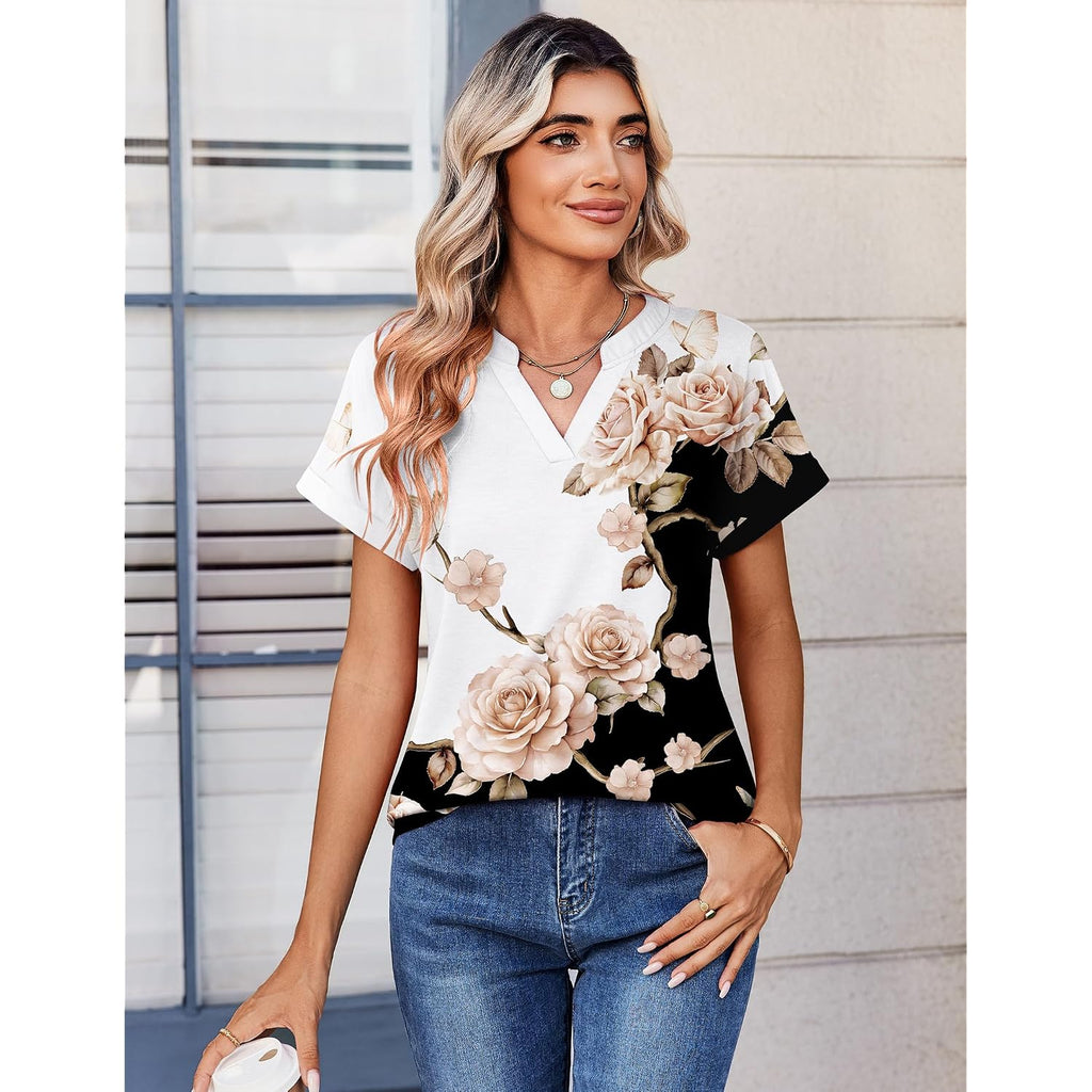 Zeagoo Womens Tops Short Sleeve Summer V Neck Shirts Work Blouses Business Outfits Fashion Clothing