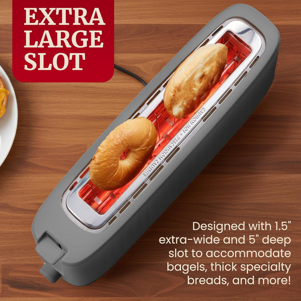 Elite Gourmet ECT2517G SLIMTOAST™ 2-Slice Long Slot Toaster, Cool-Touch Body, 6 Browning Shades, Extra-Wide 1.5" Slot for Artisan Bread, Bagels, Waffles & English Muffins, Grey