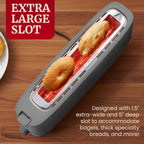 Elite Gourmet ECT2517G SLIMTOAST™ 2-Slice Long Slot Toaster, Cool-Touch Body, 6 Browning Shades, Extra-Wide 1.5" Slot for Artisan Bread, Bagels, Waffles & English Muffins, Grey