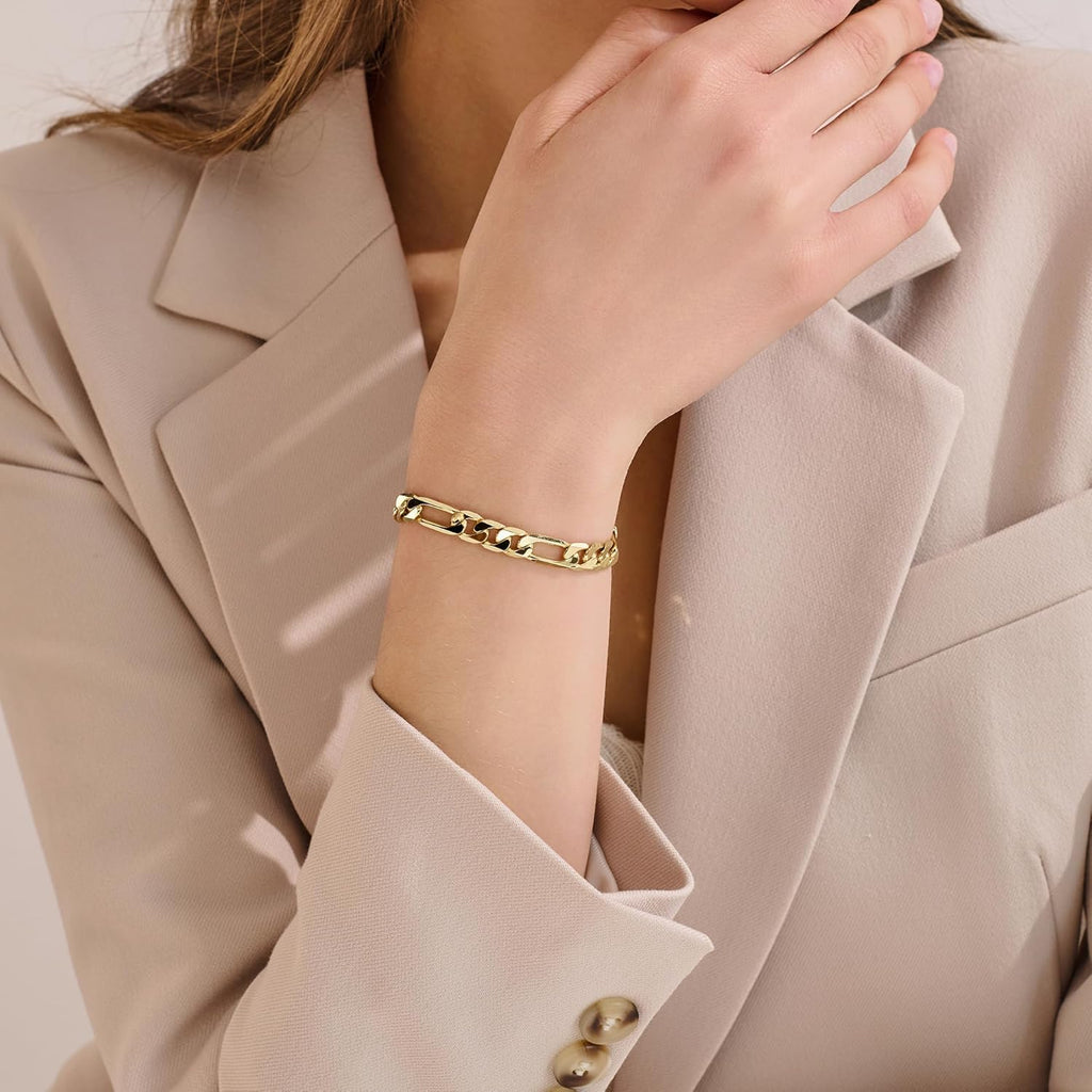 14K Gold Bracelets for Women & Men Trendy Dainty 7mm Figaro Bracelet for Men Hypoallergenic Gold Chain Bracelet for Women Jewelry Gifts