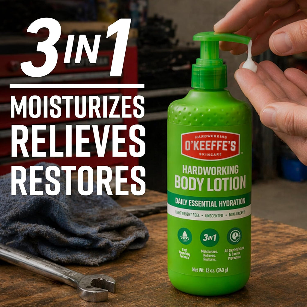 O’Keeffe’S Hardworking Body Lotion, Deep Hydration For Extremely Dry & Cracked Skin, 12 Oz Pump (1 Pack), Fragrance-Free & Hypoallergenic, Non-Greasy Fast-Absorbing Formula