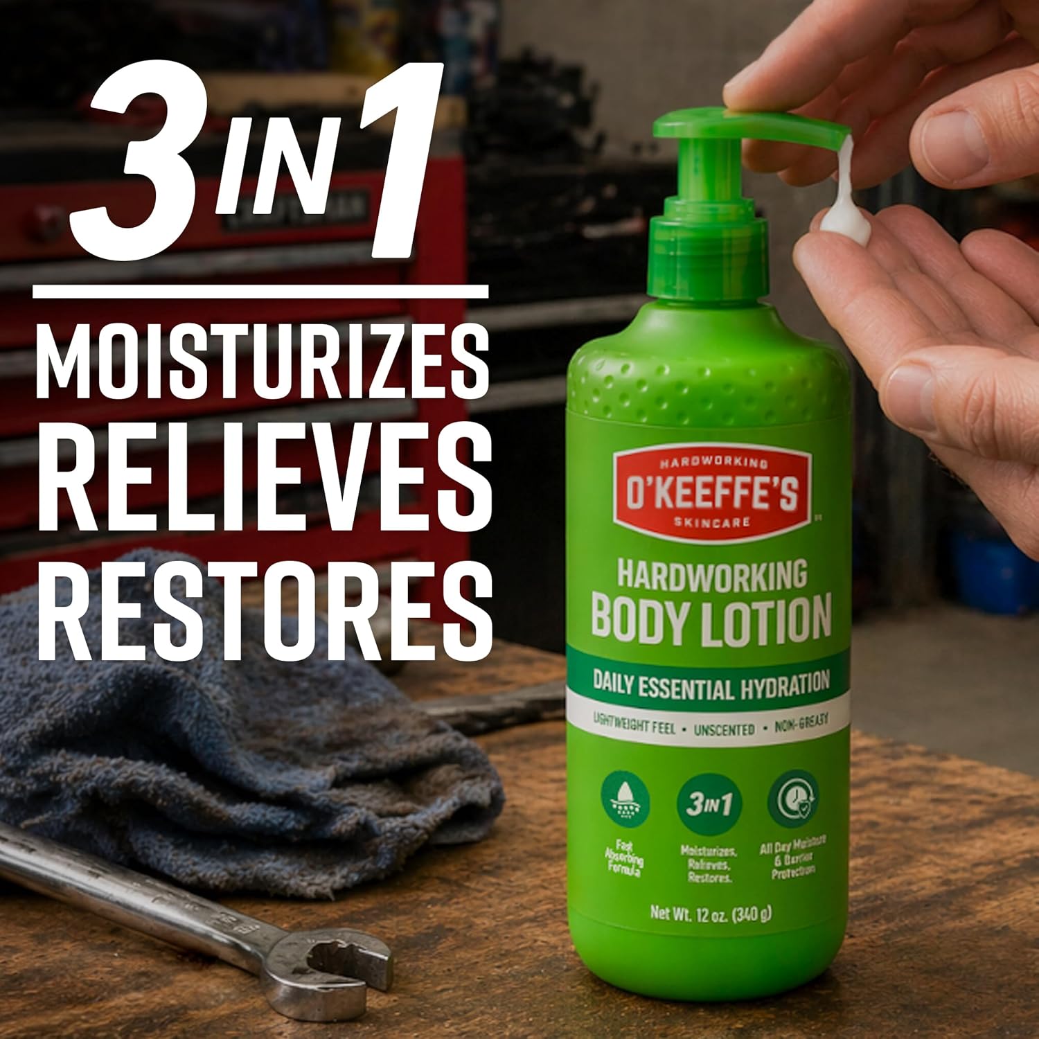 O’Keeffe’S Hardworking Body Lotion, Deep Hydration For Extremely Dry & Cracked Skin, 12 Oz Pump (1 Pack), Fragrance-Free & Hypoallergenic, Non-Greasy Fast-Absorbing Formula