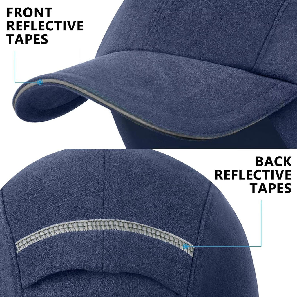GADIEMKENSD Women's Winter Reflective Fleece Ponytail Hat with Drop Down Ear Warmer Navy