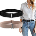 HAWOWZ 2Pcs No Show Stretch Belt for Women Invisible Elastic Tuck Band, Adjustable Strap Crop Belt with Flat Buckle for Jeans Pants Dresses