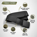 Shavit Mens Nylon Belt With Plastic Buckle, Work Web Belt For Men, Casual Adjustable Military Canvas Belts, Tsa Approved - Nickel Free - Non Metal Airport Friendly, Tsa Plastic Belts For Men Black