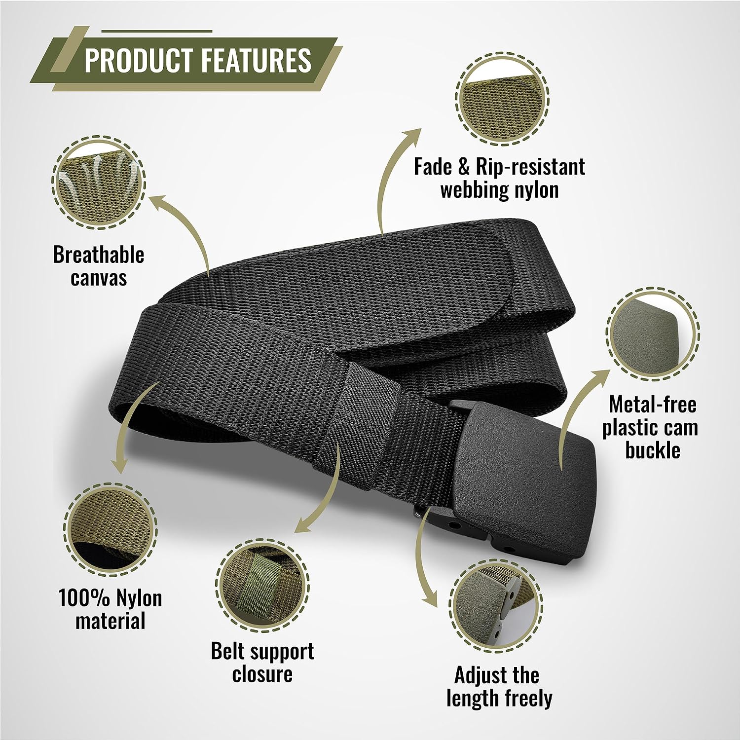 Shavit Mens Nylon Belt With Plastic Buckle, Work Web Belt For Men, Casual Adjustable Military Canvas Belts, Tsa Approved - Nickel Free - Non Metal Airport Friendly, Tsa Plastic Belts For Men Black