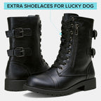 Women'S Combat Boots Low Heel, Mid Calf Military Boots With Card Knife Wallet Pocket