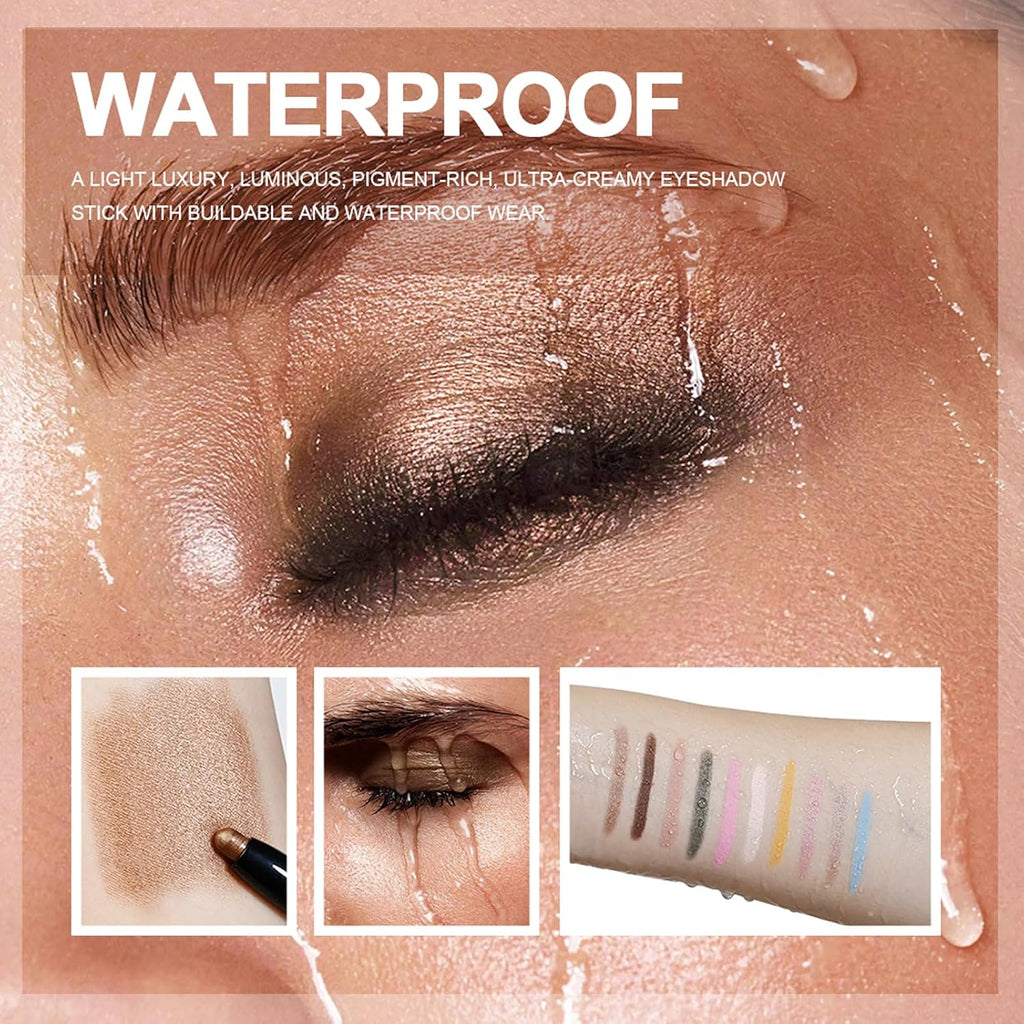 Chifure Eyeshadow Stick, Shimmer And Matte Cream Eye Shadow Brightener Sticks Eyeliner Pencil Crayon, Waterproof Long Lasting Eye Highlighter Stick Makeup,0.056 Oz(#4-Bottle Green)