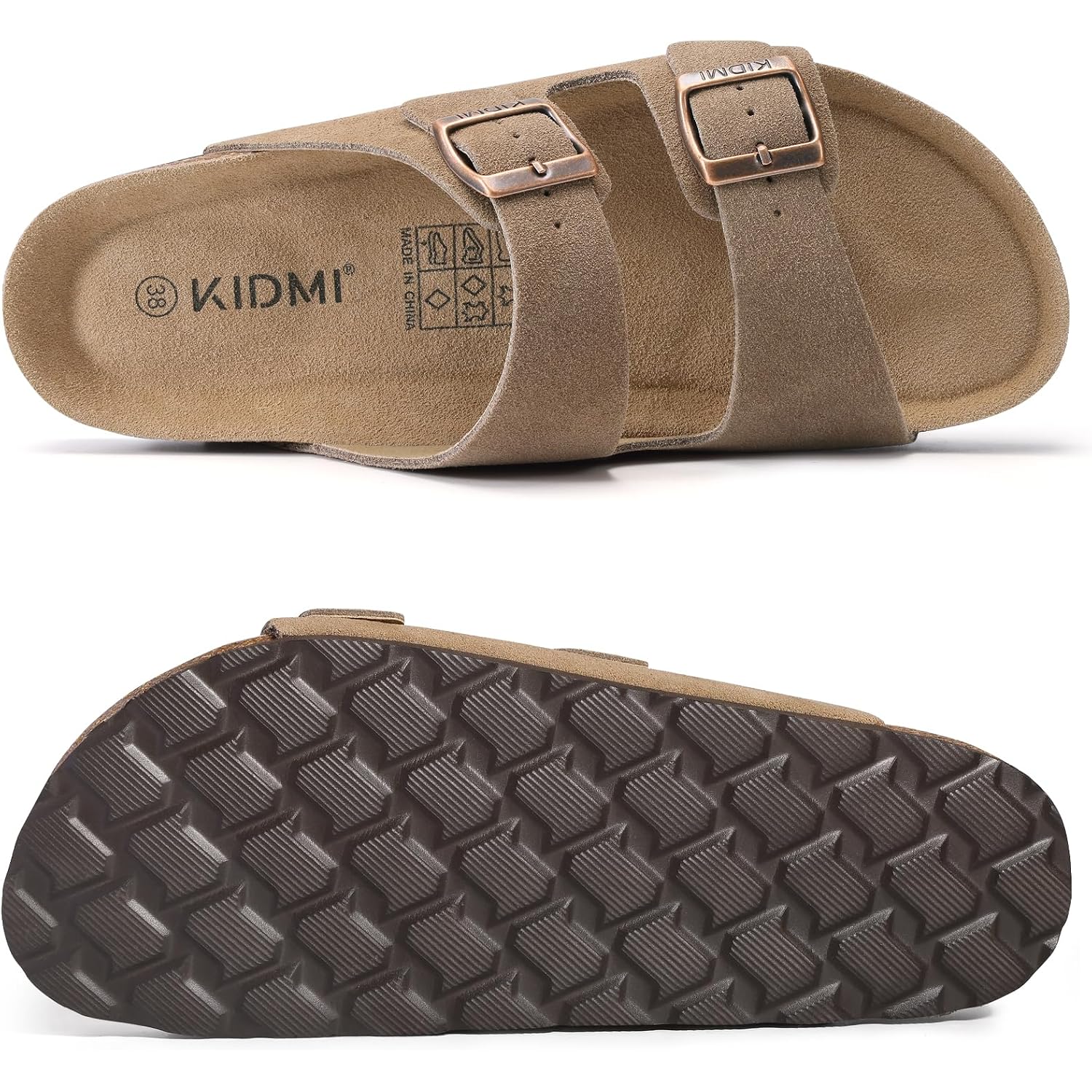 Kidmi Unisex Summer Sandals Arch Support Cork Footbed Slide Sandals With Double Adjustable Buckle For Women Men