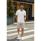 Coofandy Mens Casual Shorts Cotton Drawstring 9 Inch Chino Shorts Stretch Elastic Waist Summer Beach Golf Shorts