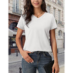 MAGCOMSEN Women's Cotton T Shirt V-Neck Short Sleeve Shirt Classic-Fit Casual Breathable Tee Summer Basic Tops