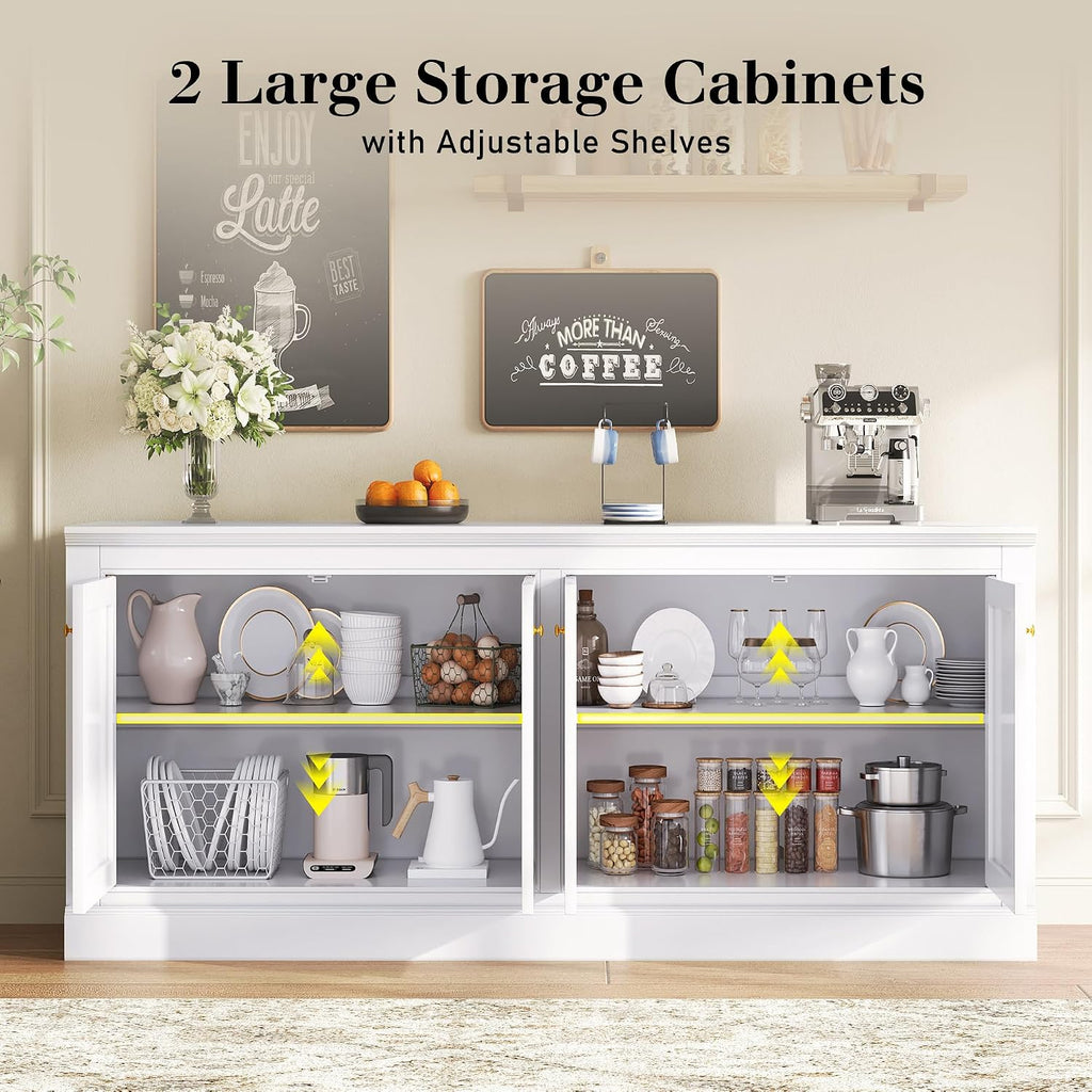 Amerlife 72" Farmhouse Sideboard Buffet Cabinet With Barn Doors | Large Storage Console Table, With Adjustable Shelves, Coffee Bar/Tv Stand For Living Room, Kitchen, Entryway, White
