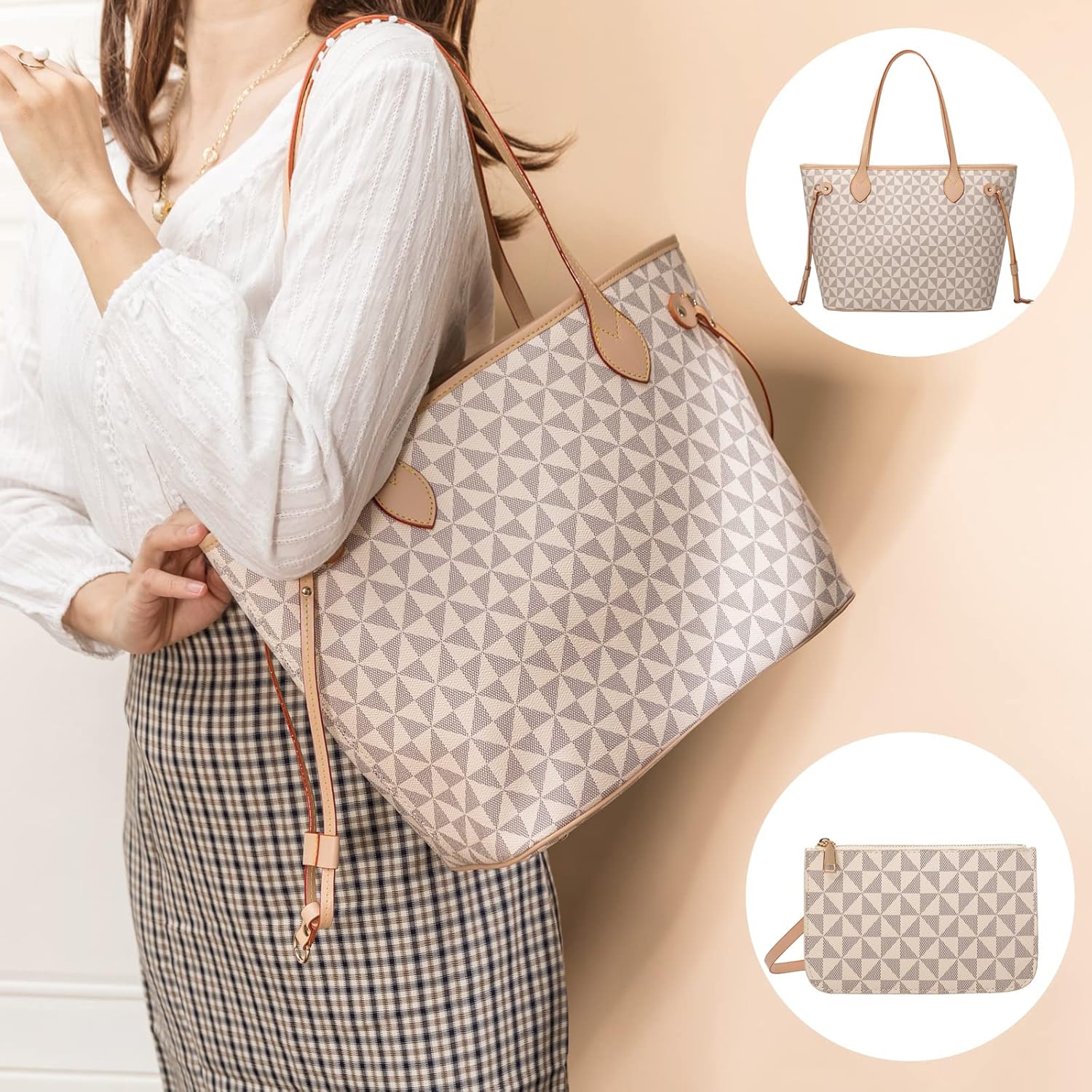 Lacel Urwebin Handbags for Women Designer Fashion Purses Top Handle Satchel Shoulder Bags 2pcs with Small Wallet (White)