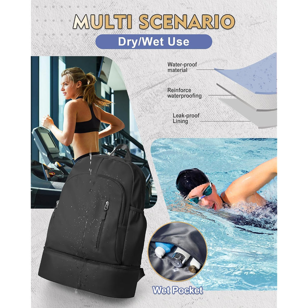 Gym Backpack For Women Men,Cheer Bag,Lightweight Gym Bag With Shoe Compartment, Waterproof Sports Backpack With Wet Pocket, Black