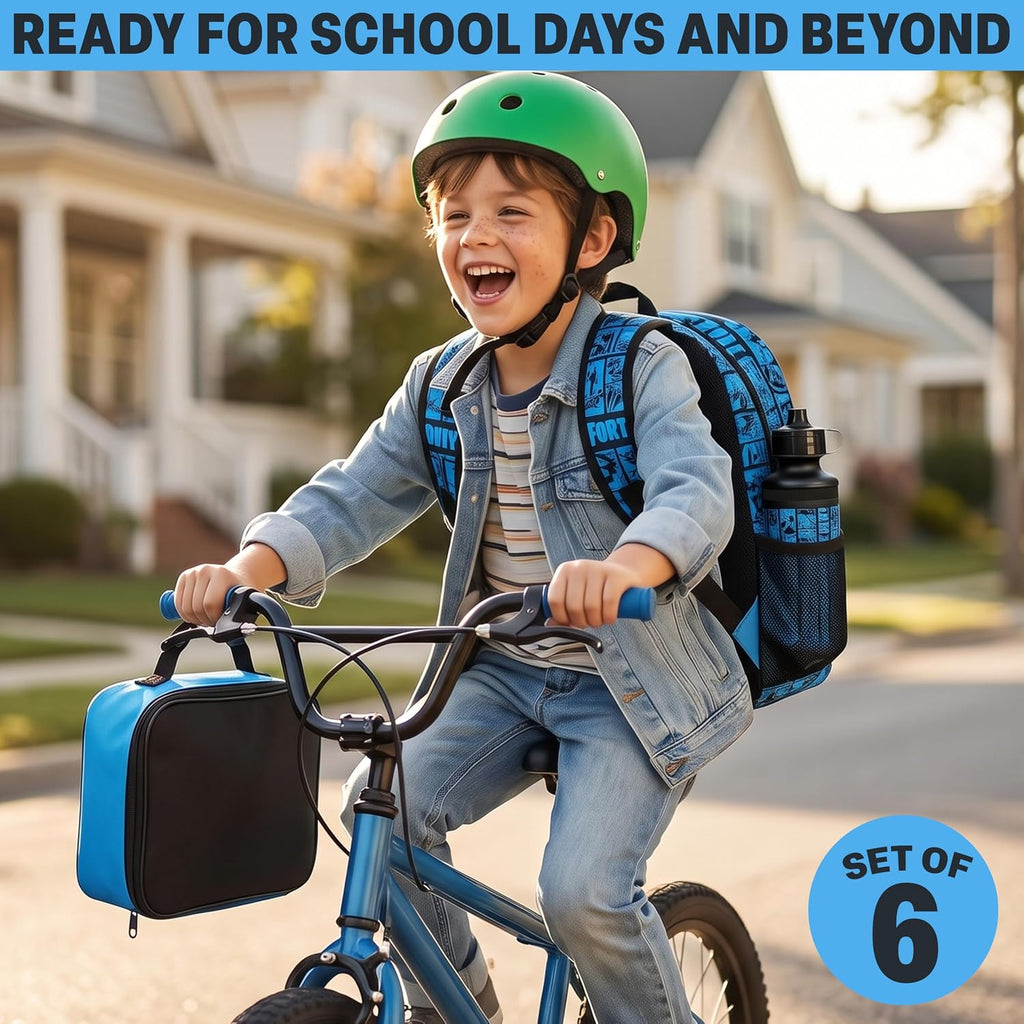 Get Trend Fortnite Boys Backpack 6Pc School Set With Lunch Bag Pencil Case | 18In Kids Book Bag With Water Bottle, 2 Keychains, Pencil Pouch, Insulated Cooler Bag, School Supplies, Gamer Gifts For Boys