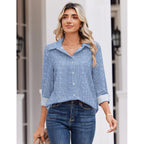 Blouse for Women Dressy Long Sleeve Button Down Shirts Business Casual Outfit Lightweight Solid/Printed Tops