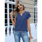Zeagoo Womens Tops Dressy Casual Textured Blouses Cap Short Sleeve Shirts V Neck Button Up Summer Spring Work Tshirt Clothes
