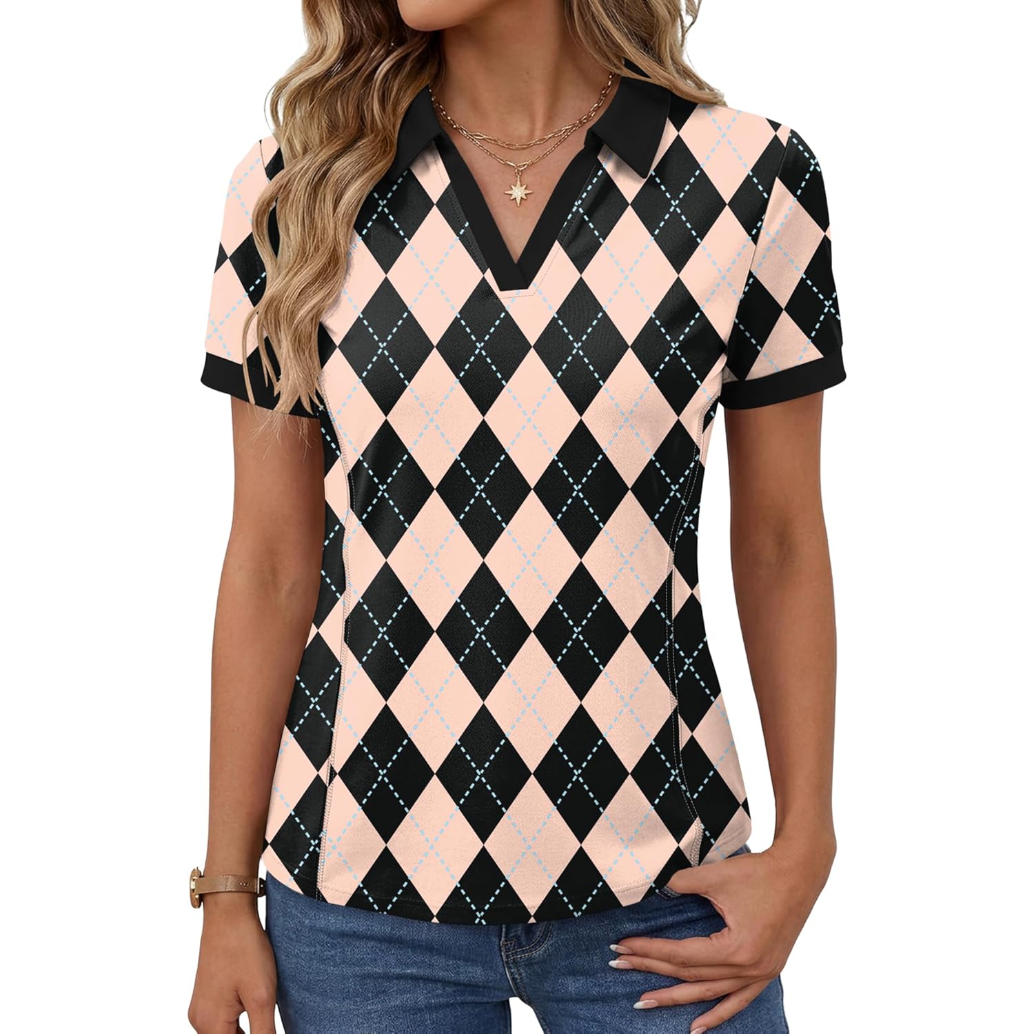 Womens Polo Shirt Golf Shirts Women Collared Shirts Short Sleeve Tee V Neck Tops