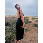 Women Backless Maxi Tank Dress Bodycon Sexy Open Back Hollow Long Dresses Sleeveless Elegant Cocktail Party Dress