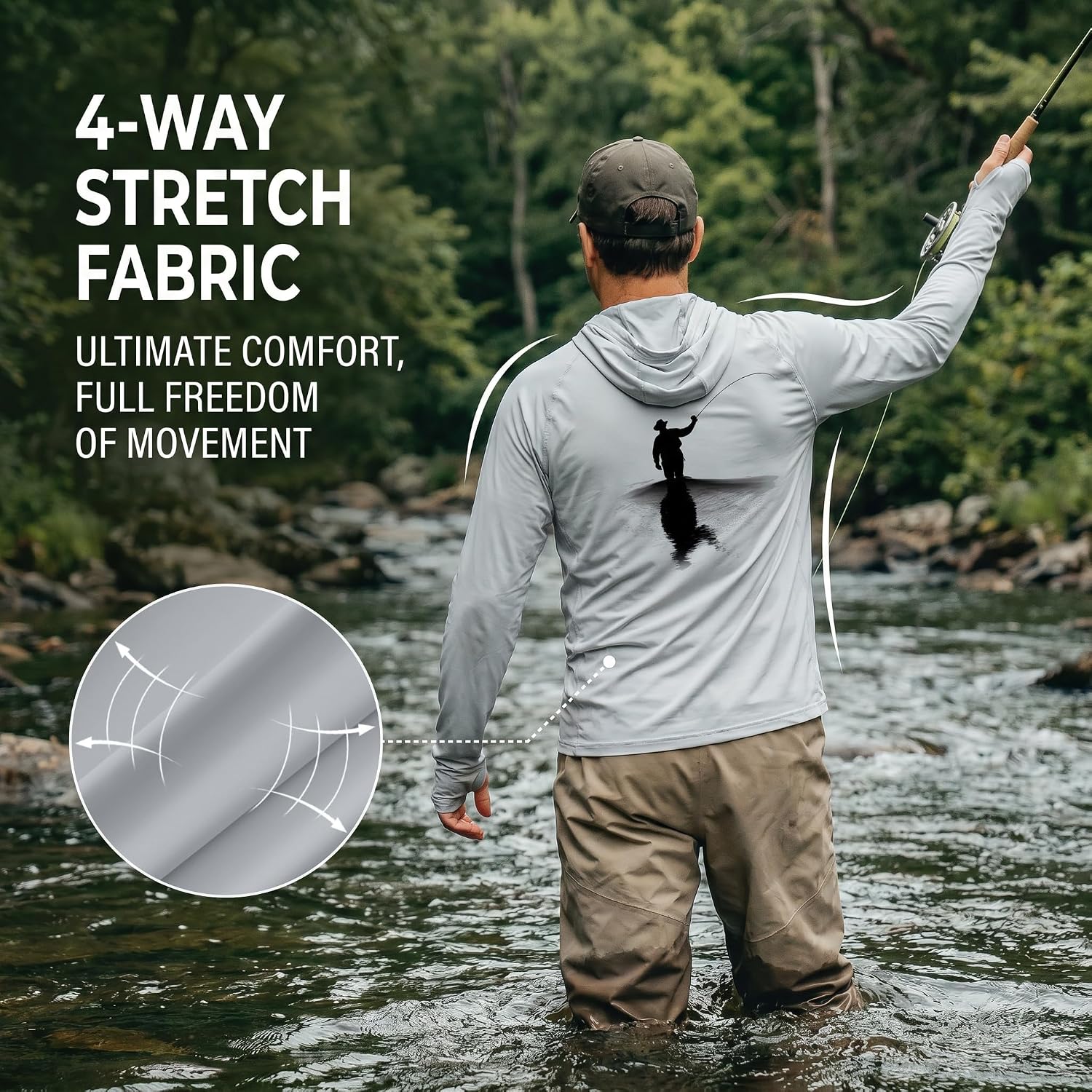 Riverruns Fishing Hoodie For Men Upf 50+ Sun Hoodie Fishing Shirt With Hood Rash Guard Long Sleeve #1044