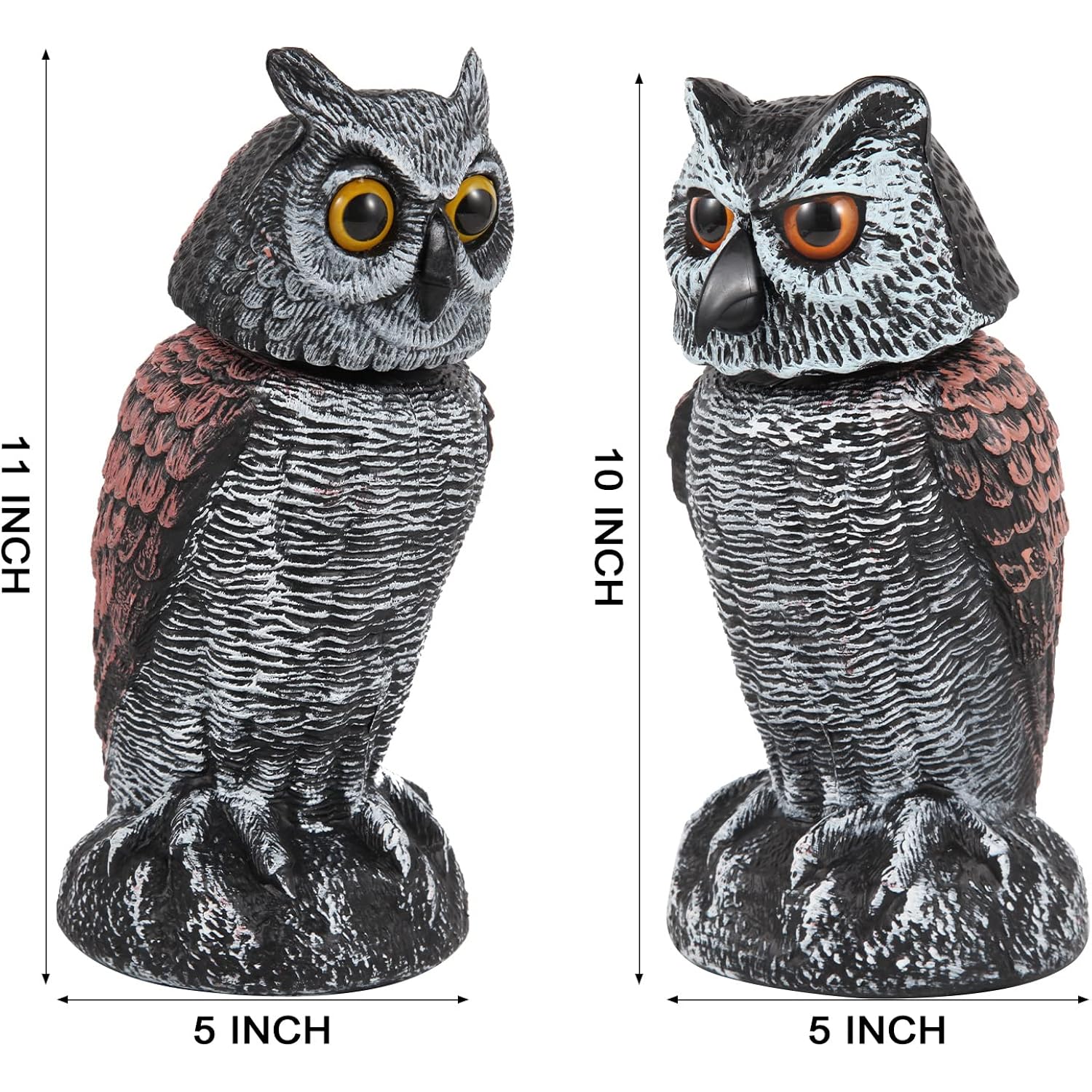 Hedoc 2 Pack Fake Owl Decoys To Scare Birds Away, Rotating Head Bird Deterrents, Nature Enemy Scarecrow Plastic Statues, Pest Repellent For Gardens And Patios