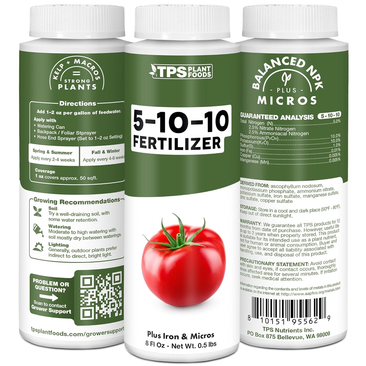 5-10-10 Fertilizer For Plants, Great For Root Vegetables, Tomatoes, And Flowers, Plant Fertilizer By Tps Plant Foods, 8Oz (250Ml)