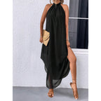 Verdusa Women'S Wedding Guest Dress Halter Flowy Chiffon Asymmetrical Long Summer Prom Dress