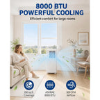 8,000 Btu Portable Air Conditioners, Cools Room Up To 350 Sq.Ft, 4-In-1 Ac Unit With Dehumidifier & Fan Mode, Remote Control, Ultra-Quiet 50Db, White & Black, Easy Window Kit