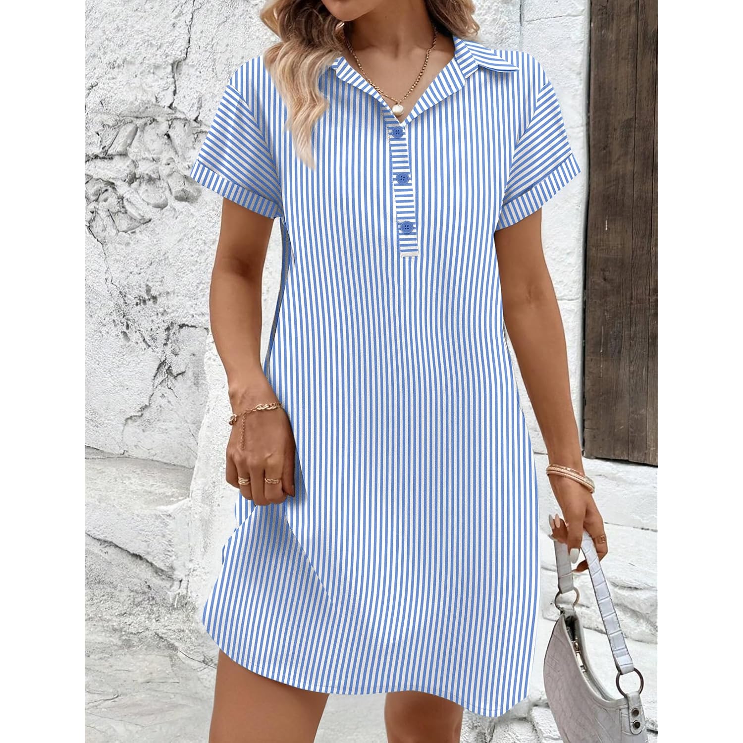 Zeagoo Womens Cotton Shirt Dress Summer Casual Short Sleeve Button Down Beach Cover Up Shirts With Pockets