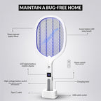 Wbm Smart 2 In 1 Electric Bug Zapper, Mosquitoes Trap Lamp & Racket, Usb Rechargeable Electric Fly Swatter For Home And Outdoor Powerful Grid 3-Layer Safety Mesh Safe To Touch, Pack Of 2