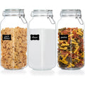 Vtopmart 78Oz Glass Food Storage Jars With Airtight Clamp Lids, 3 Pack Large Kitchen Canisters For Flour, Sugar, Cereal, Coffee, Pasta And Canning, Square Mason Jars With 8 Reusable Labels