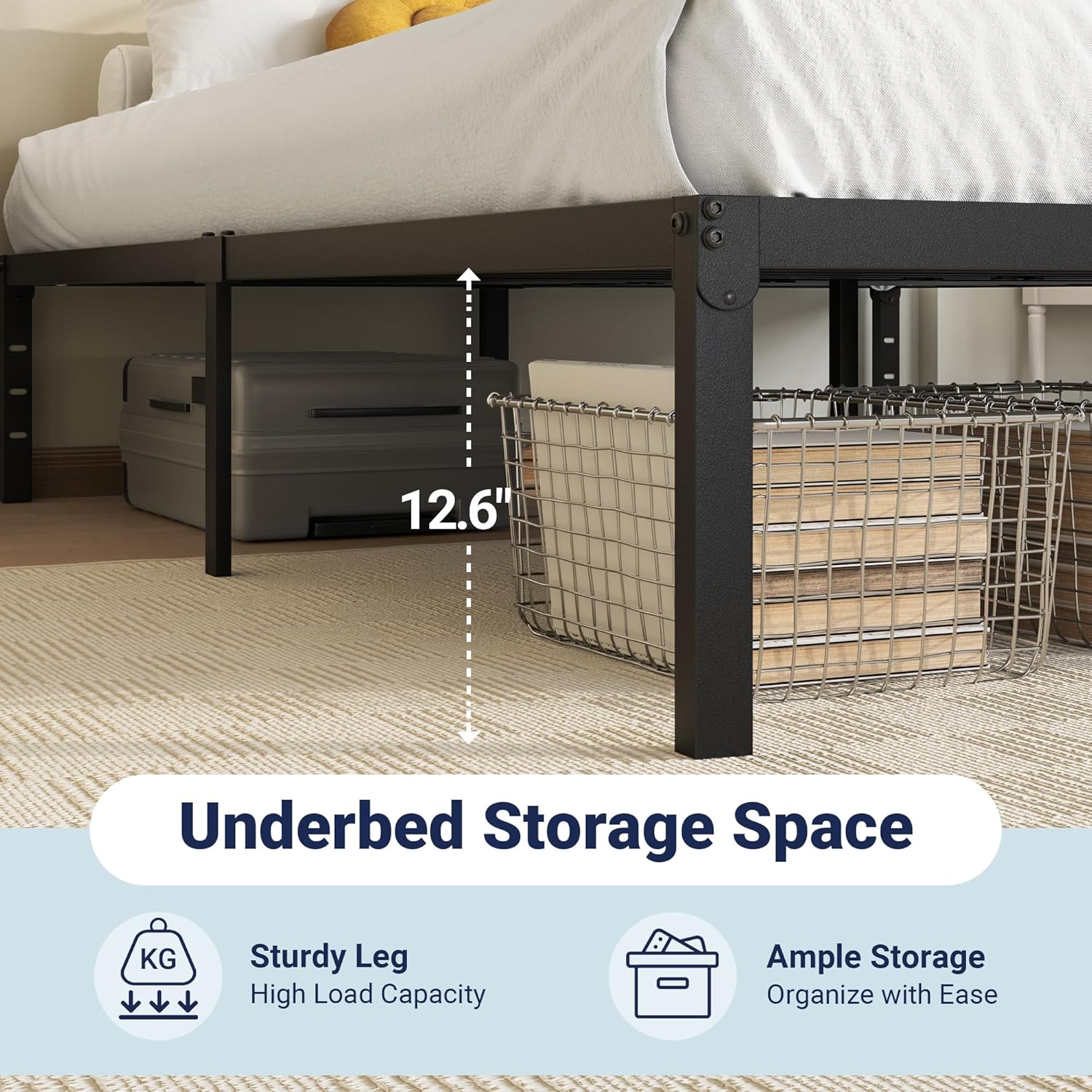 Allewie Twin Bed Frame, 14 inch Metal Platform Beds with Storage Space, No Box Spring Needed and Easy Assembly, Black