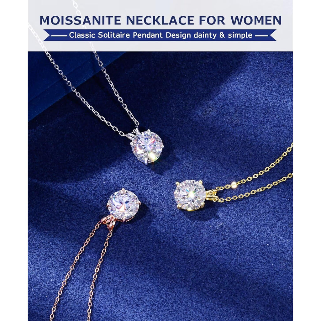 TUHE Moissanite Necklace 0.1-12 Carats 18K Gold Vermeil 925 Sterling Silver Necklace 3-15MM Solitaire D Color VVS1 Round Lab Created Moissanite Pendant Dainty Gold Necklaces for Women Jewelry Gifts