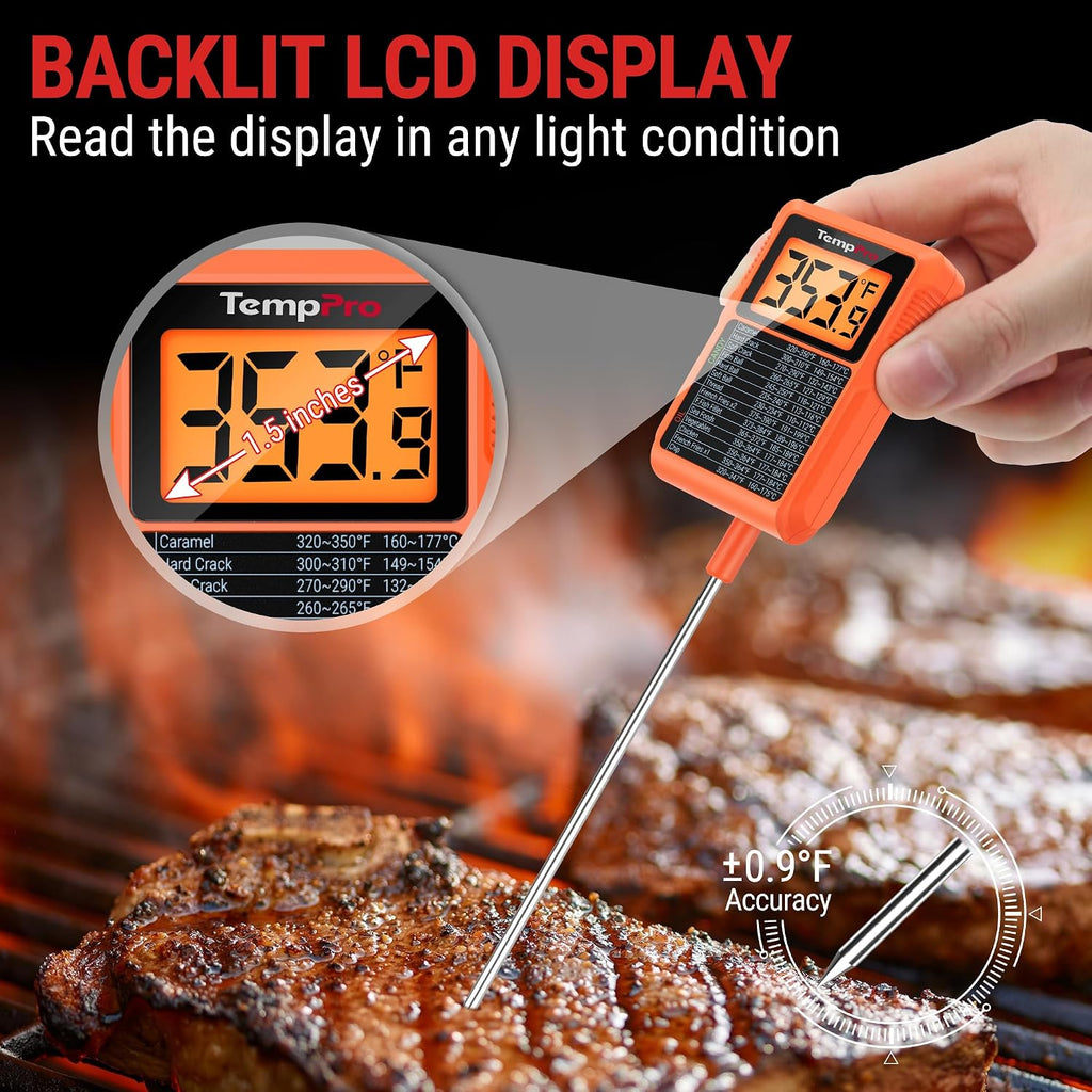Temppro Tp510 Waterproof Digital Candy Thermometer With Pot Clip, 10" Long Probe Instant Read Food Cooking Meat Thermometer For Grilling Bbq Deep Fry Oil Fathers Day Gift (Previously Thermopro)