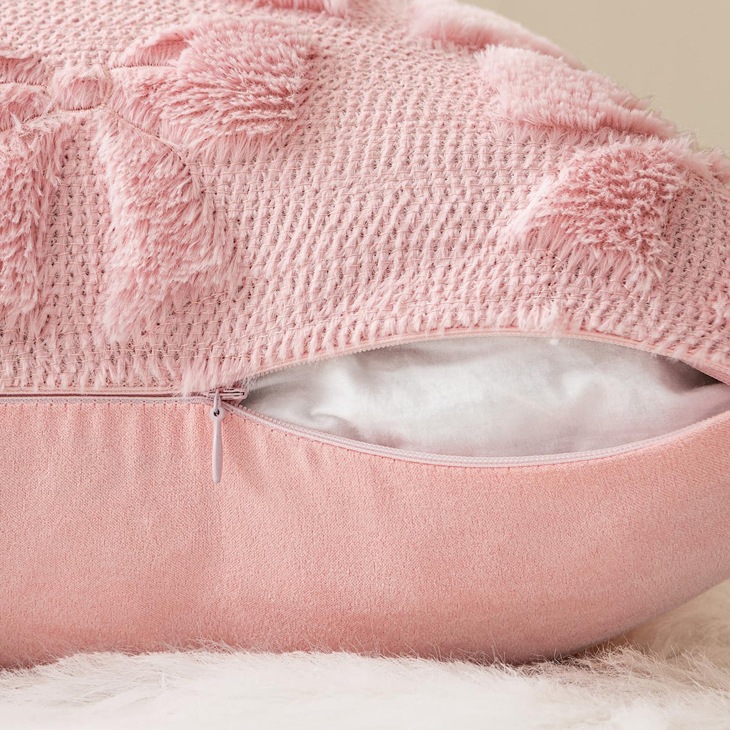 Miulee Pink Bow Pillow Covers Coquette Room Decor Aesthetic Set Of 2 Spring Decorative Cute Girl Soft Plush Faux Pillowcase For Preppy Room Decor Bedroom Couch,18X18 Inch
