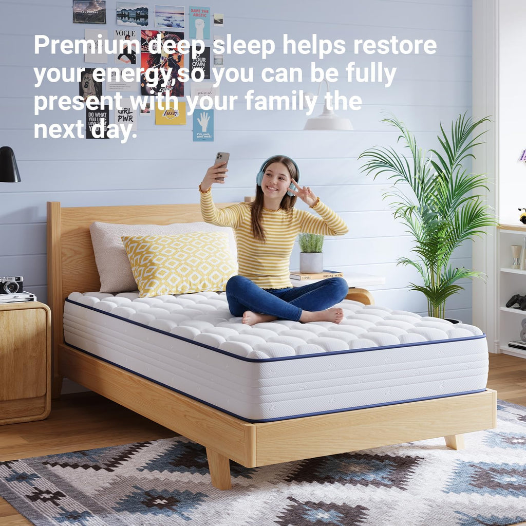 Avenco 6 Inch Twin Mattress For Fresh Sleep, Twin Size Mattresses With Innerspring For Pressure Relief, Bonnell Coil Hybrid Mattresses Breathable Cover Certipur-Us Certified Bed Mattress In A Box
