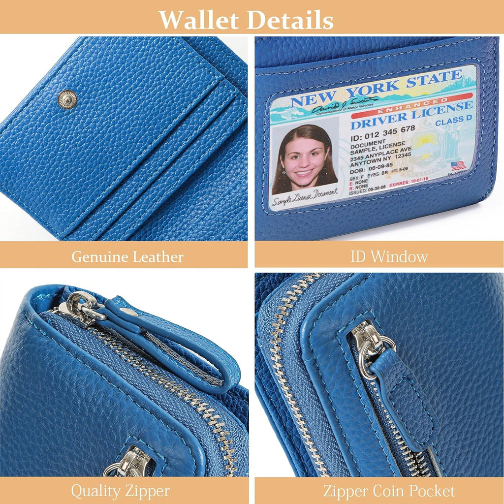 Genuine Wallet Women Rfid Blocking Card Holder, Small Leather Womens Wallet With Zipper Id Window Coin Pocket