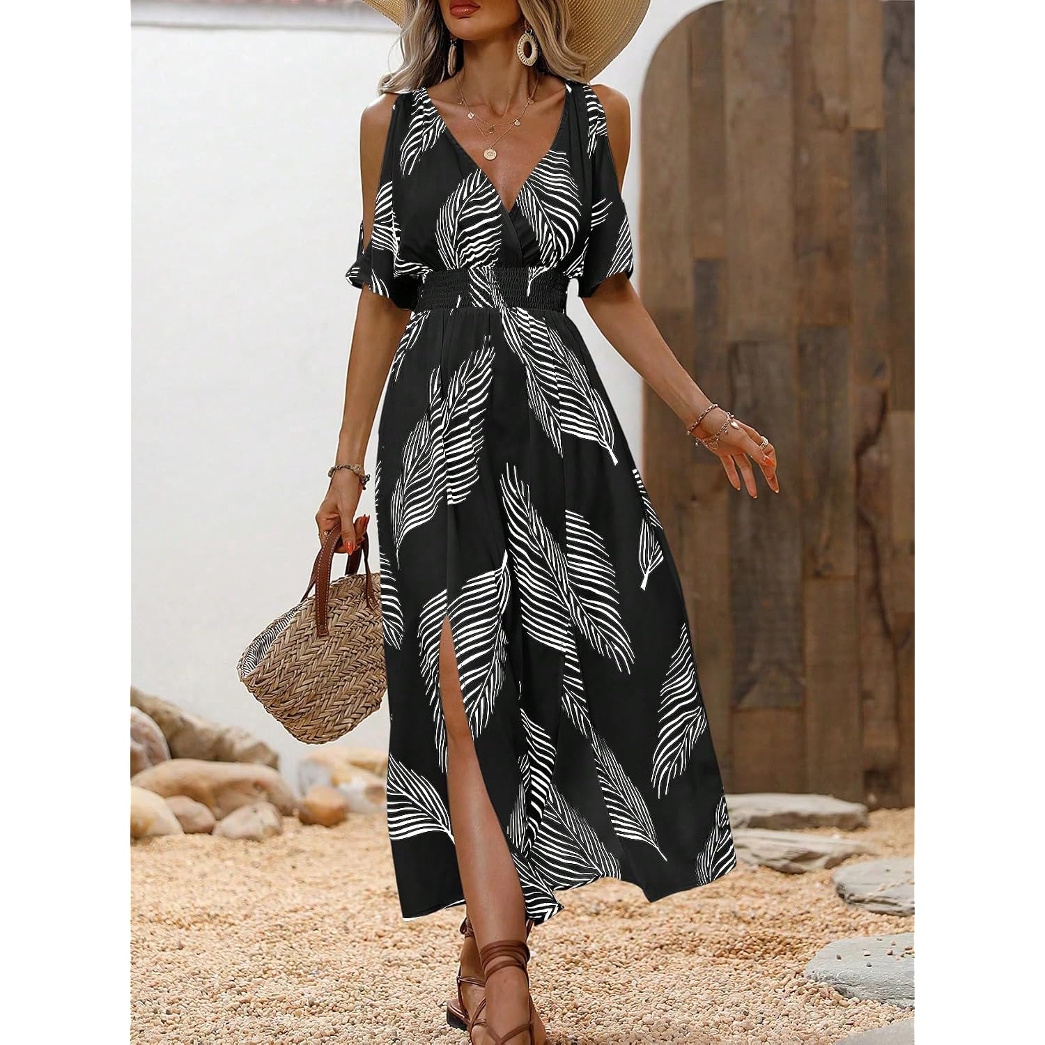 Verdusa Women'S Vacation Beach Dress Hawaiian Cold Shoulder Dresses Tropical Maxi Sundress Summer Cruise Outfits 2026