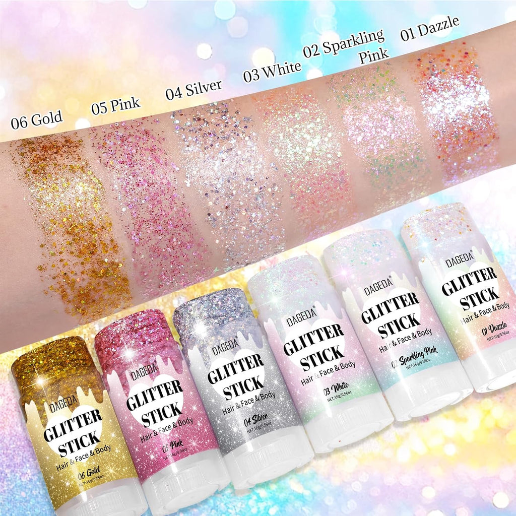 Dazzle Body Glitter Stick,Sparkly Face Glitter Makeup,Holographic Hair Glitters Mermaid Makeup Rave Outfits For Women, Shimmer Face Paint Stick Singer Concert Accessories