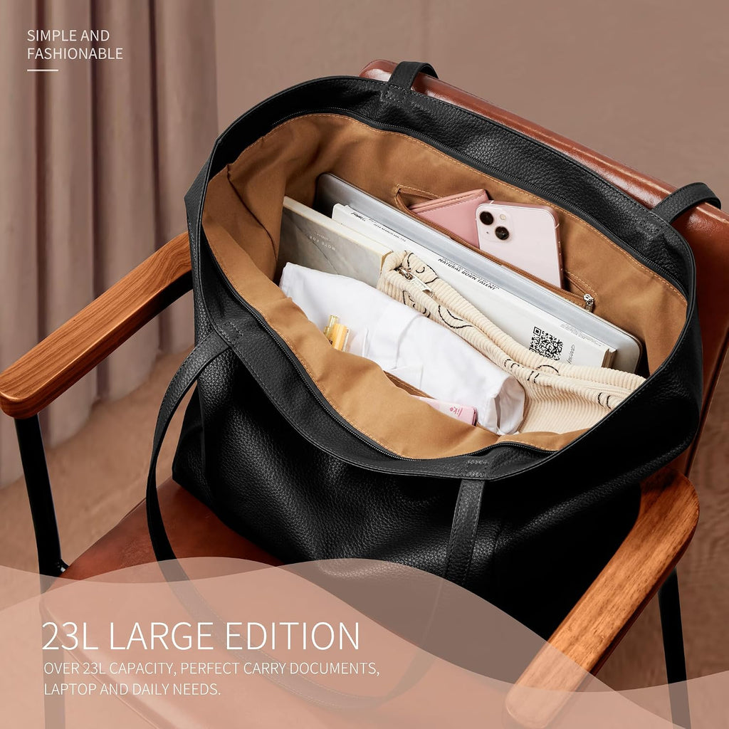 Kalidi Large Tote Bag Vegan Leather Casual Zipper Work Bag Weekender Hobo For Women 16L Oversize Shoulder Travel Purse