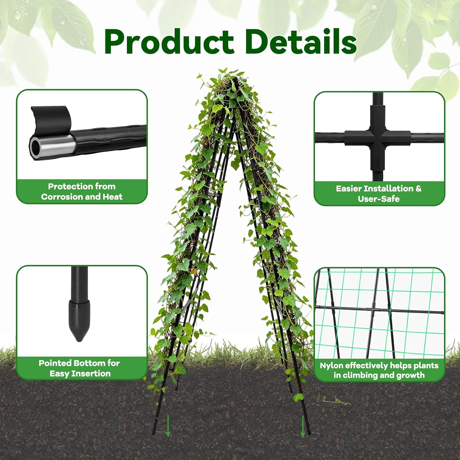 Cucumber Trellis - 49.4"*49.4" Metal Garden Trellis For Climbing Plants, Garden Trellis With Plastic-Coated Steel Pipe, A Frame Trellis For Cucumbers, Peas, Morning Glories(Black)