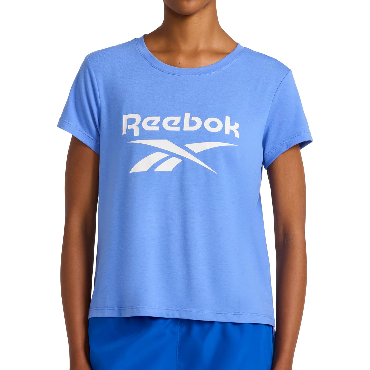 Reebok Women's Crewneck T-Shirt, Standard Fit, Lightweight Stretch Poly Soft Jersey Fab Ultramarine