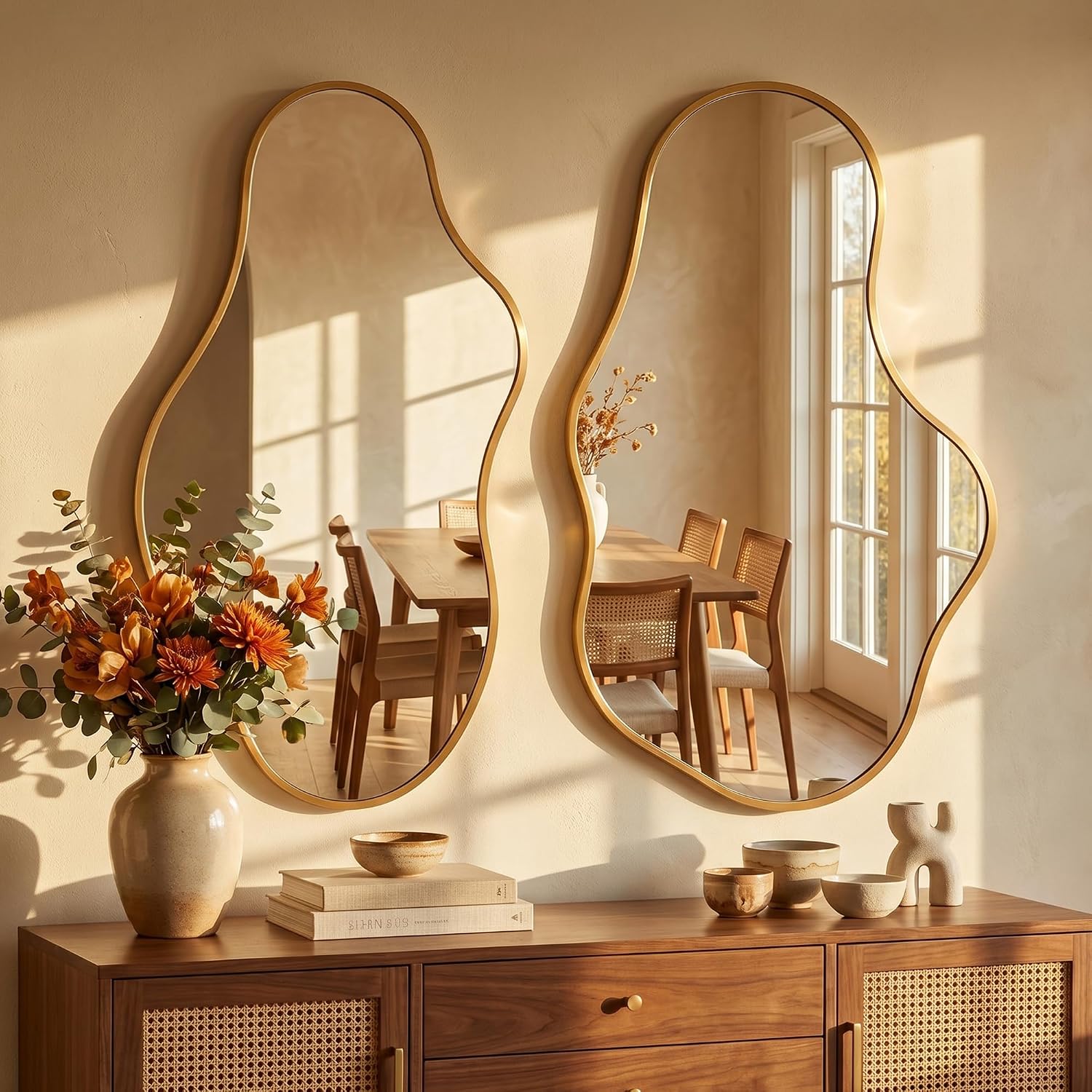 Bathroom Mirror For Over Sink-Gold Room Decor Wall Mirror 22"X 36" | Irregular Wall Mirror - Asymmetrical Abstract Mirror Unique For Bedroom, Living Room, Cloakroom, Entryway