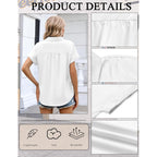 Womens Button Down Shirt Short Sleeve Blouse V Neck Dressy Casual Business Work Tops with Pocket S-XXL