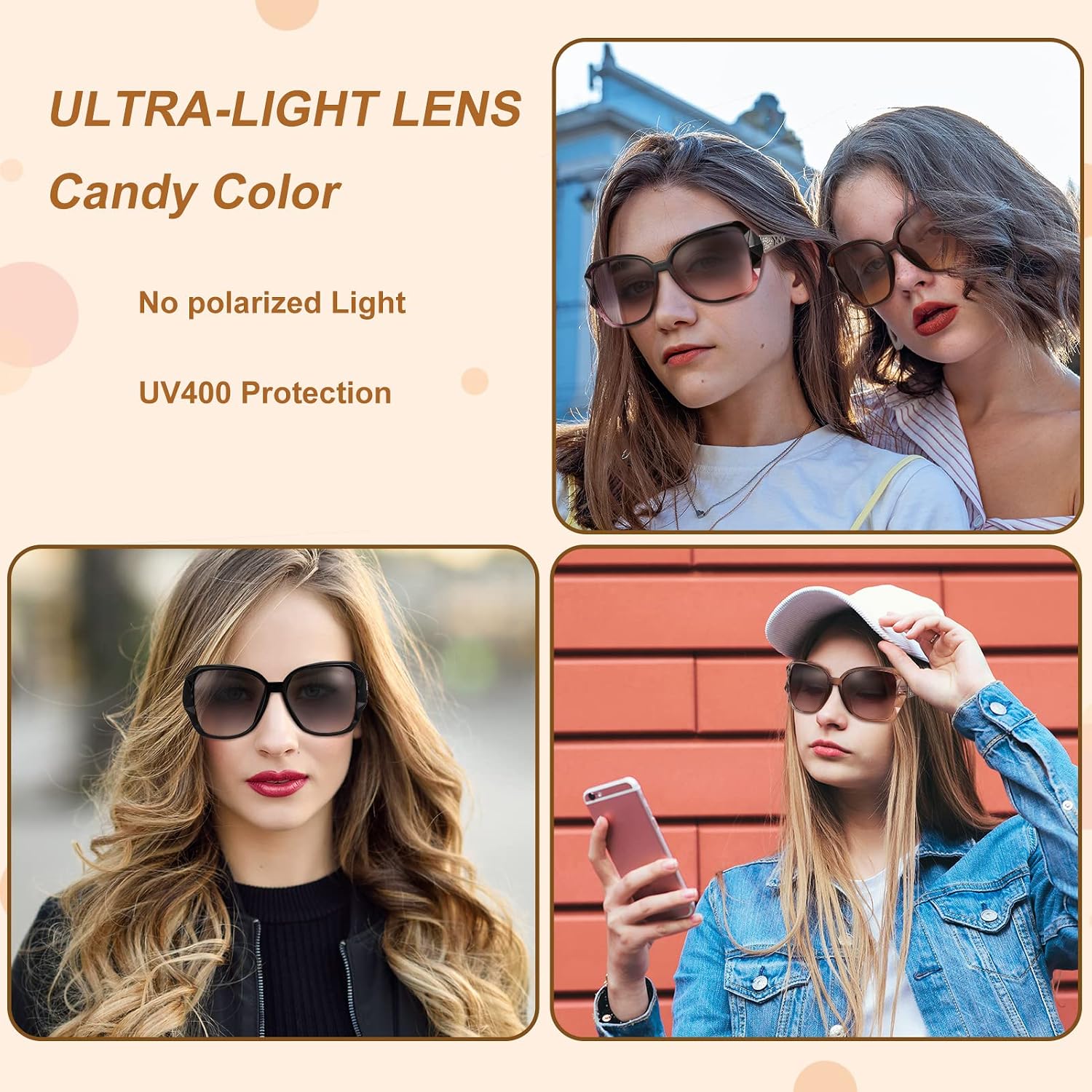 DragonflyDreams 4 Pcs Women Large Sunglasses, UV 400 Glasses Oversized Classic Trend Ladies Sunglasses Sparkling Large Frame Multi