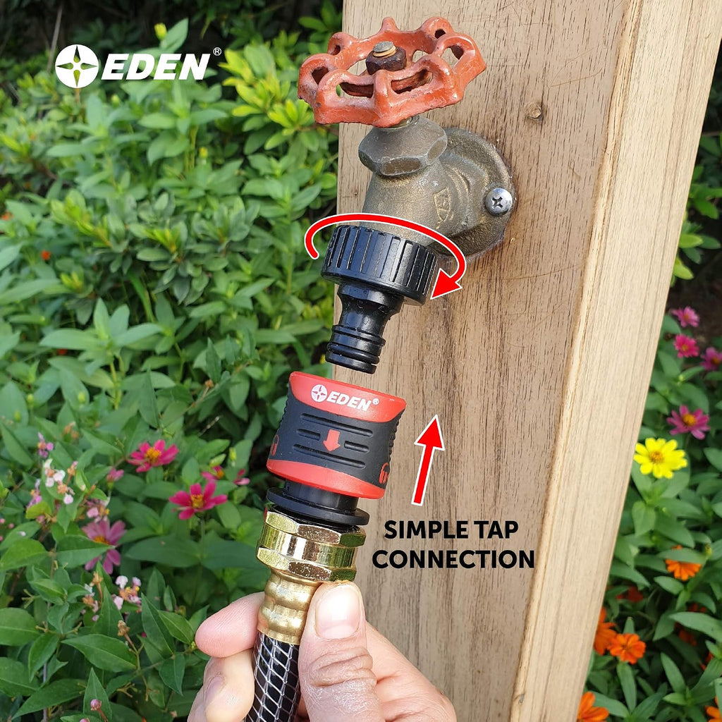 Eden 95210 Premium Garden Hose Quick Connect Set | 5-Piece Snap & Lock Fittings With Water Stop & Secure Twist-Lock Design