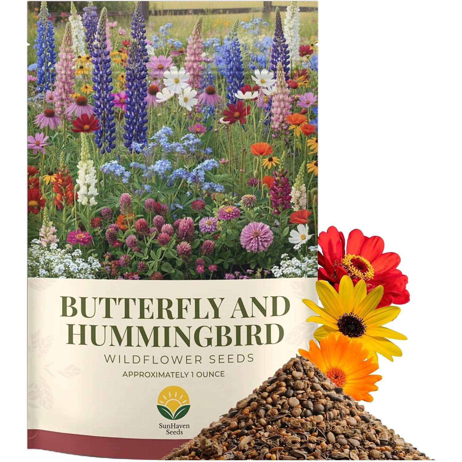Butterfly And Hummingbird Wildflower Mix – 30,000+ Seeds – 1 Oz Bulk Extra Large Resealable Packet – Non-Gmo Open Pollinated Wildflower Seeds
