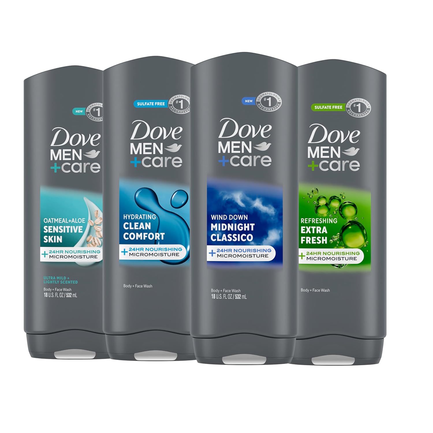 Dove Men + Care Body Wash Mixed 4 Count For Hydrated, Smooth Skin 18 Fl Oz