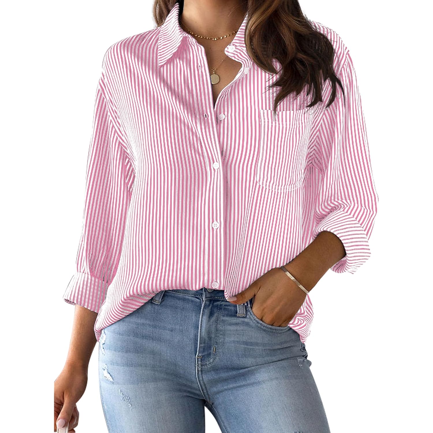Cunlin Women'S Striped Button Down Shirt - Wrinkle Resistant Regular Fit Blouse, Business Casual Cotton Blend Work Tops